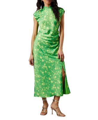 Women's Crinkle Satin Button Side Midi Dress