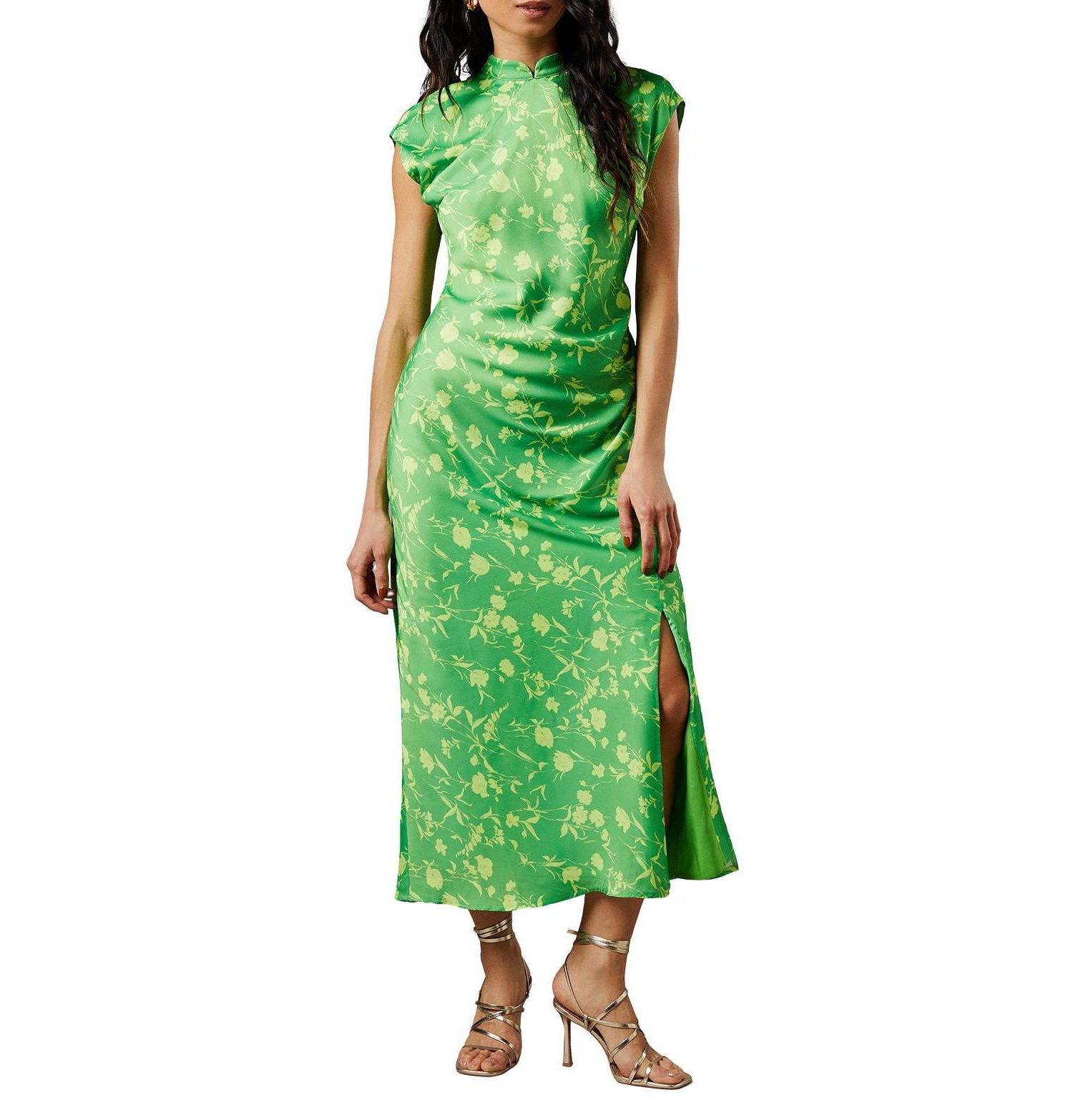 Women's Crinkle Satin Button Side Midi Dress