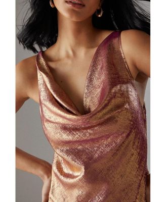 Women's Metallic Lame Cowl Neck Maxi Dress
