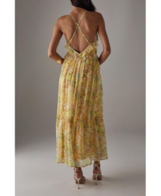 Chiffon Ruffle Strappy Floaty Maxi Dres