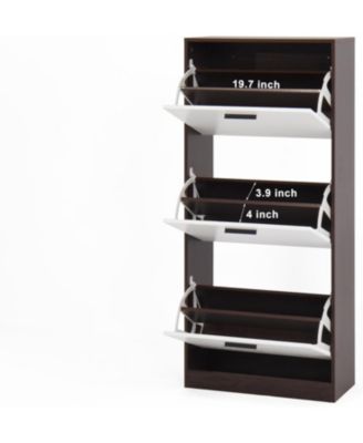 Shoe Storage Cabinet with 3 White Panel Flip Drawers, Freestanding Organizer for Entryway, Narrow Shoe Rack Cabinet (Walnut-3 Drawers)
