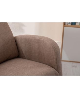 Modern Camel Linen Rocking Glider Chair with Wood Legs, Side Pocket & High Back for Living Room or Nursery