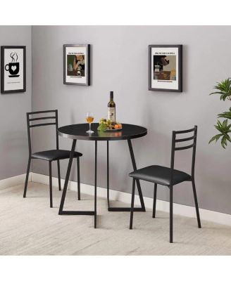 Modern 3-Piece Dining Set with Round Wood-Top Table and 2 Chairs for Kitchen