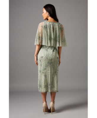 Women's Floral Embellished Cape Midi Dress