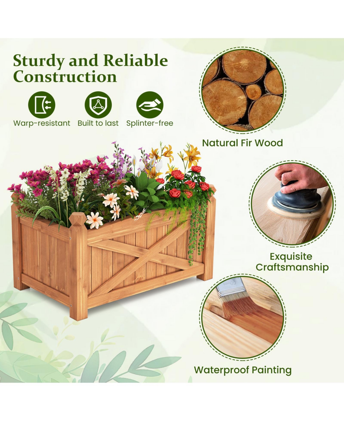 Gymax Wooden Raised Garden Bed Elevated Outdoor Planter Box w/ Drainage Holes for Patio