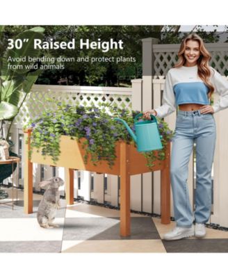 Raised Garden Bed Elevated Fir Wood Planter Box w/ Drain Hole Garden Planter