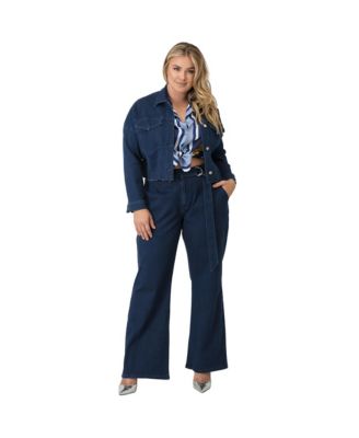 Plus Size Drop Shoulder Cropped Indigo Jean Jacket
