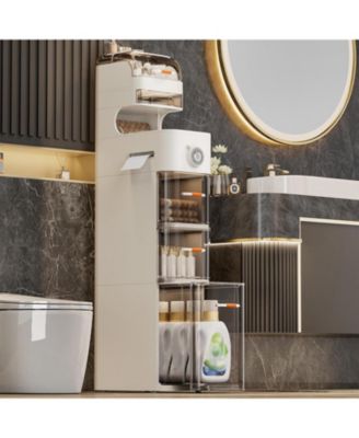 7-Tier Waterproof Plastic Storage Cabinet,Narrow Bathroom Storage with Transparent Doors & Flip-Top Compartment, for Bathroom Kitchen Laundry