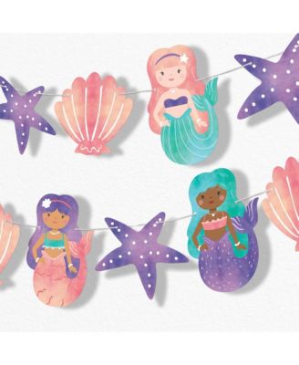 Mermaid Garland Banner, 30 Feet of Cord, 15 Double-Sided Mermaid-Themed