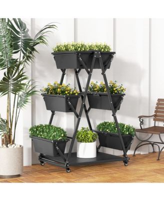 Lockable Wheels Drainage Holes 3-tier Vertical Garden Planter Box