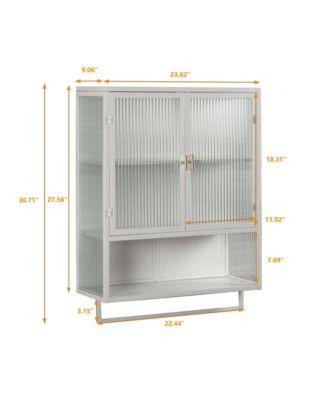 24" Wall Cabinet with Glass Doors, Open Shelf and Towel Rack for Multiple Rooms