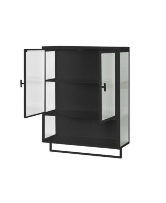 24" Wall Cabinet with Glass Doors, Open Shelf and Towel Rack for Multiple Rooms