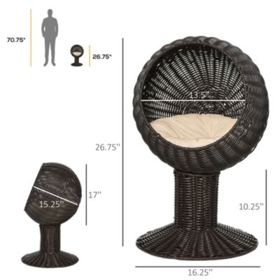 27 Rattan Cat House with Scratcher and Cushion