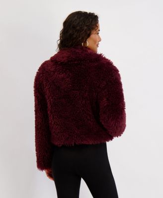 Women's Short Notch Collar Faux Fur Jacket