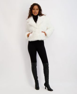 Women's Short Notch Collar Faux Fur Jacket