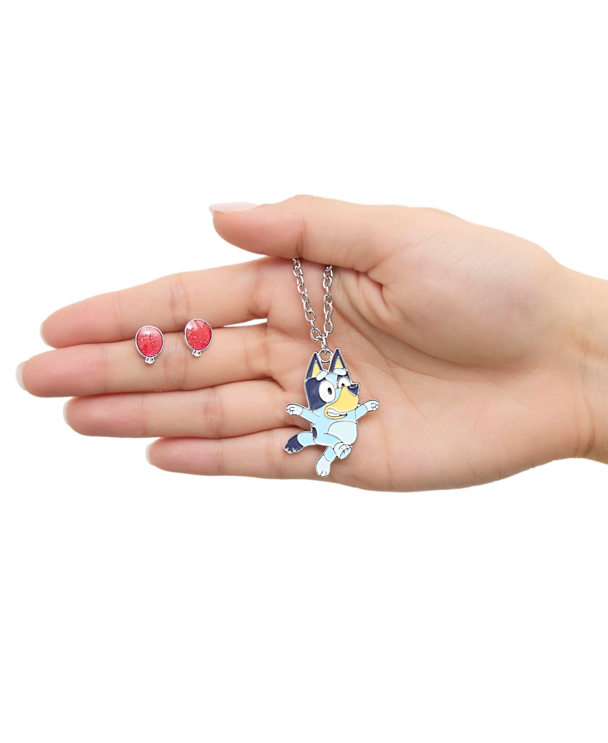 Bluey Pendant Necklace and Balloon Stud Earrings Set - 2-Piece Playful Jewelry
