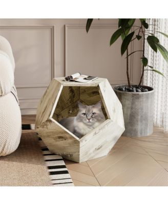 25.98" Pet Carrier Side Table Planter in Colored Oak