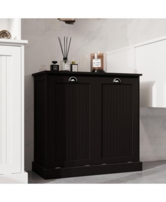 Two-Compartment Tilt-Out Laundry Sorter Cabinet with Hidden Storage