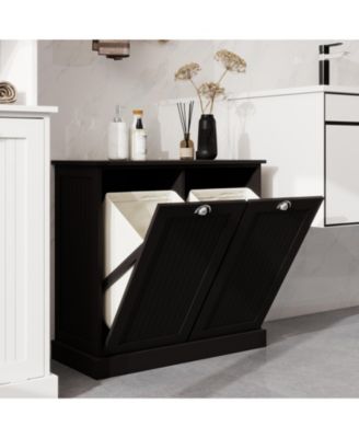Two-Compartment Tilt-Out Laundry Sorter Cabinet with Hidden Storage