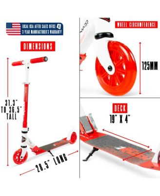 Folding Kick Scooter with Lights - Rush 125 - White Red