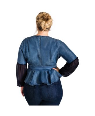 Plus Size Tencel Denim Puff Sleeve Wrap Top