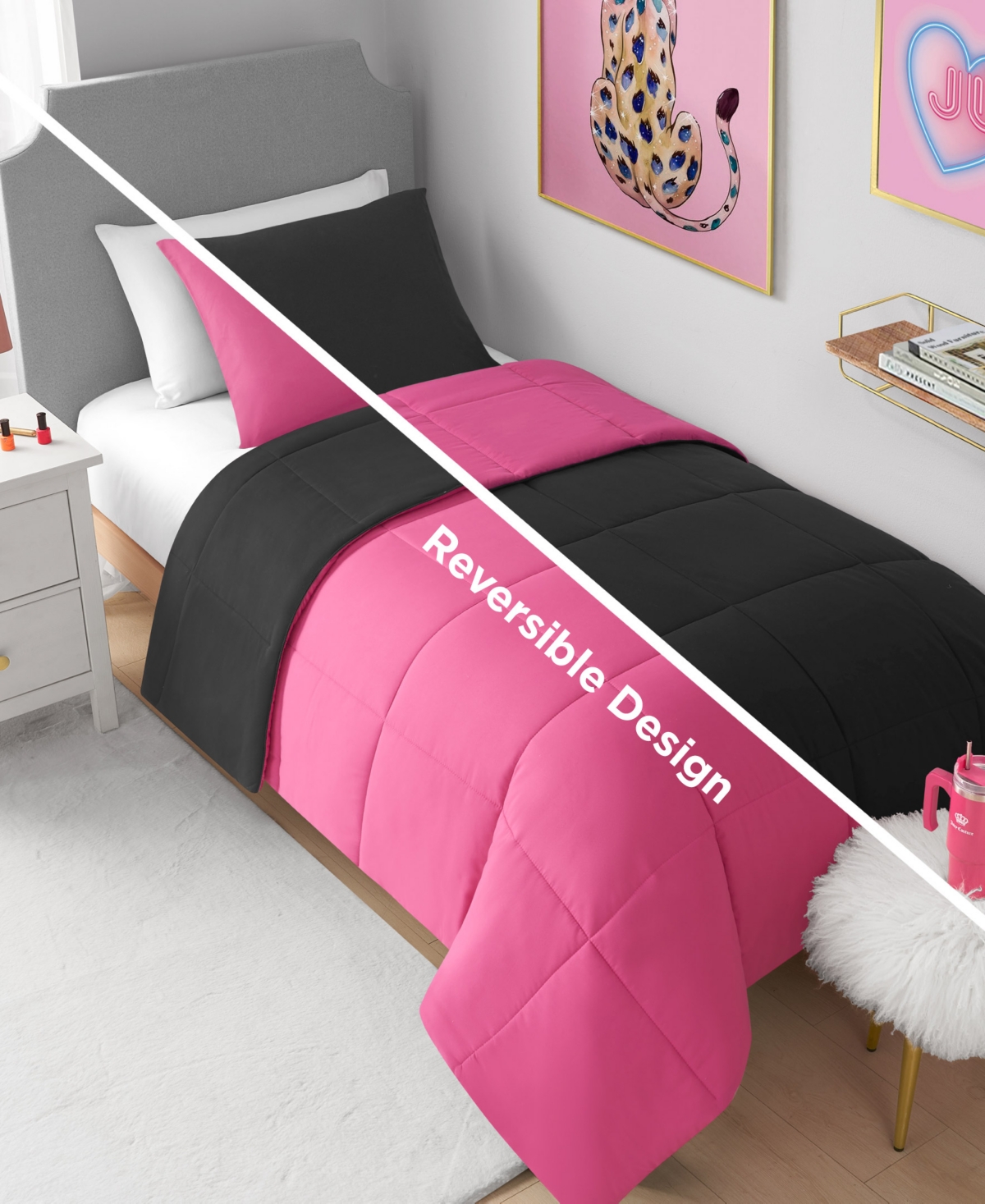 Juicy Couture Box Stitch Reversible 3-pc. Comforter Set, King In Black
