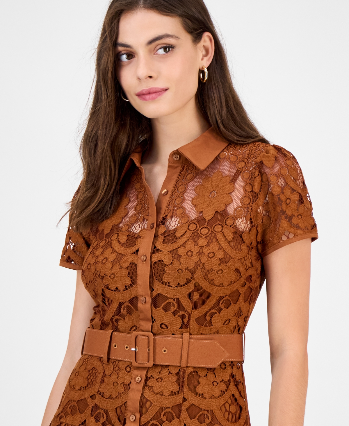 Rachel Rachel Roy Women's Jolene Collared Lace Midi Dress In Brown