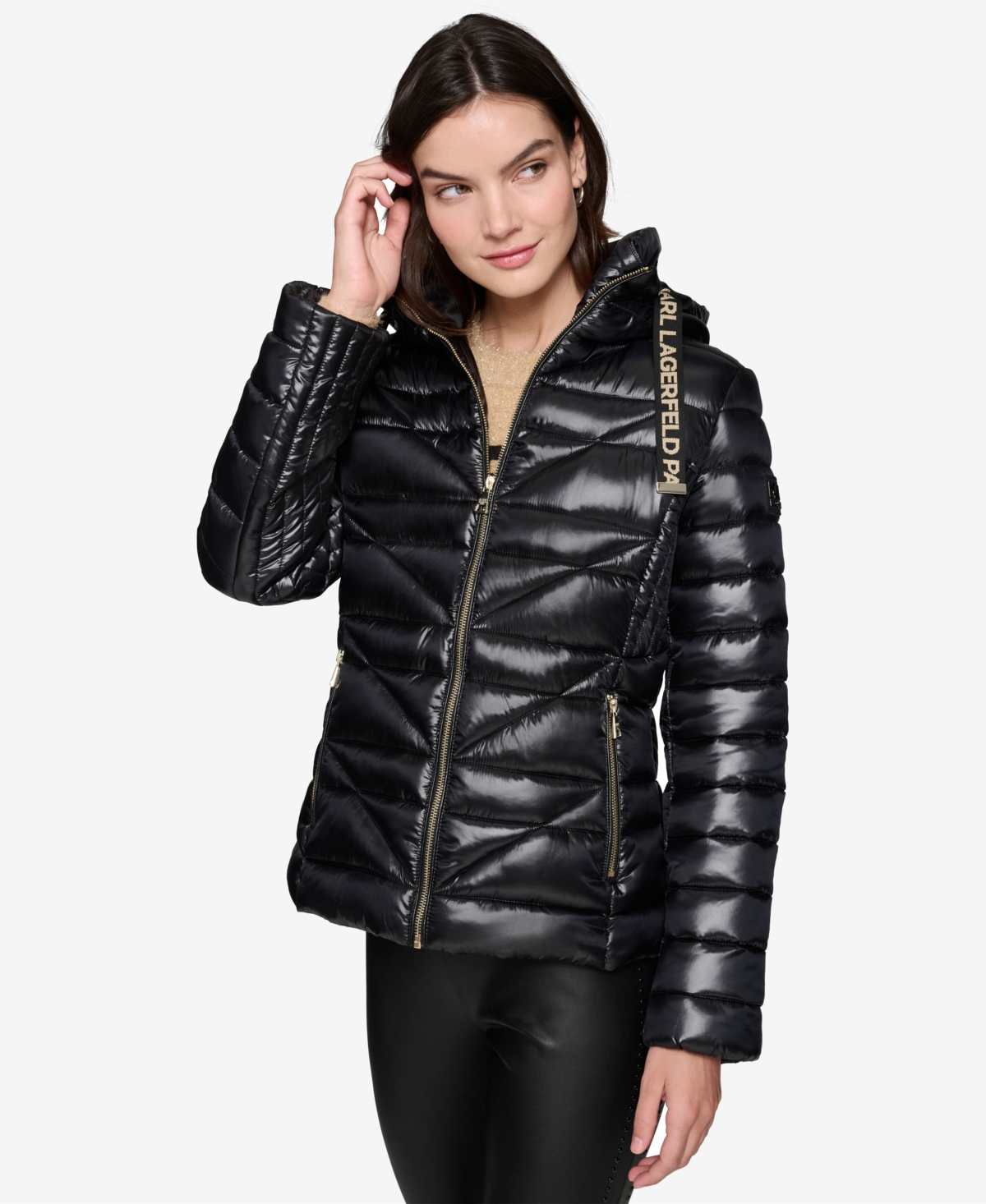 Karl Lagerfeld Women's Drawstring Puffer Coat In Black