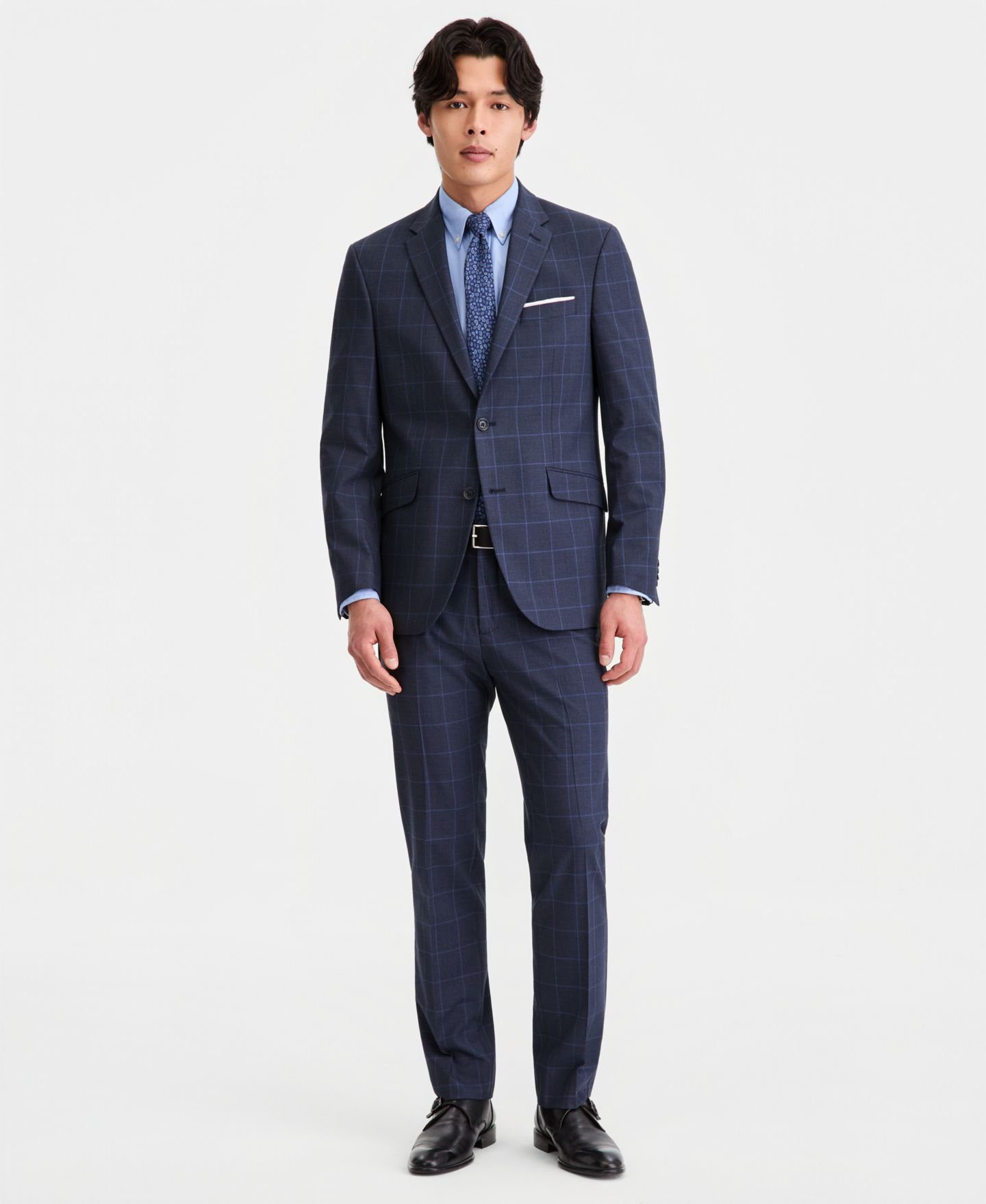 Мужские куртки Kenneth Cole Reaction Windowpane Slim-Fit Techni-Cole Suit Separates, цвет: Тёмно-синий / Синий — фото 2