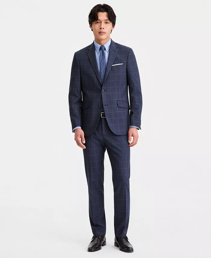 Men's Windowpane Slim-Fit Techni-Cole Suit Separates Jacket - thumbnail 2