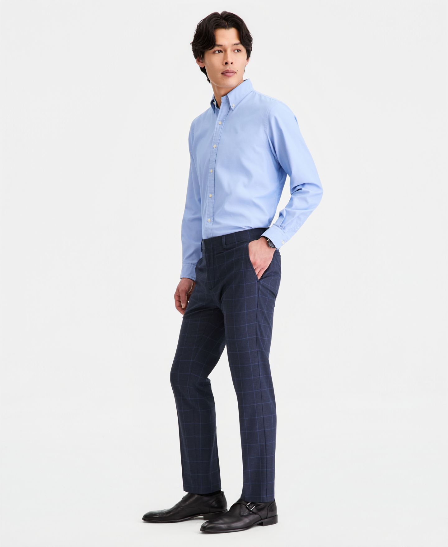 Мужские брюки Kenneth Cole Reaction Windowpane Slim-Fit Techni-Cole Suit Separate, цвет: Тёмно-синий / Синий — фото 2