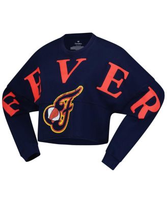 Women's Navy Indiana Fever Jumbo Print Oversized Cropped Long-Sleeve T-Shirt