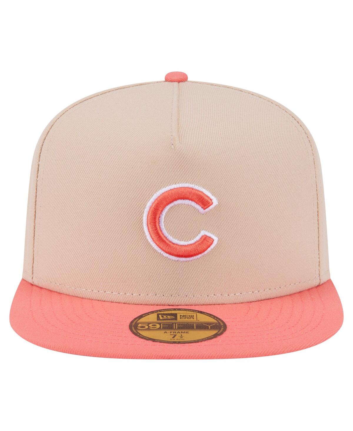 New Era Men's Light Beige/coral Chicago Cubs Two-tone Color Pack A-frame 59fifty Fitted Hat In Pink