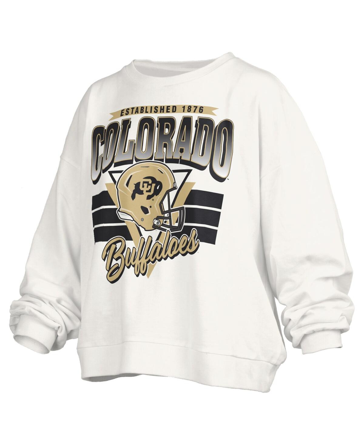 Pressbox White Colorado Buffaloes Oversized Janice Retro Waist-length Pullover Sweatshirt In White
