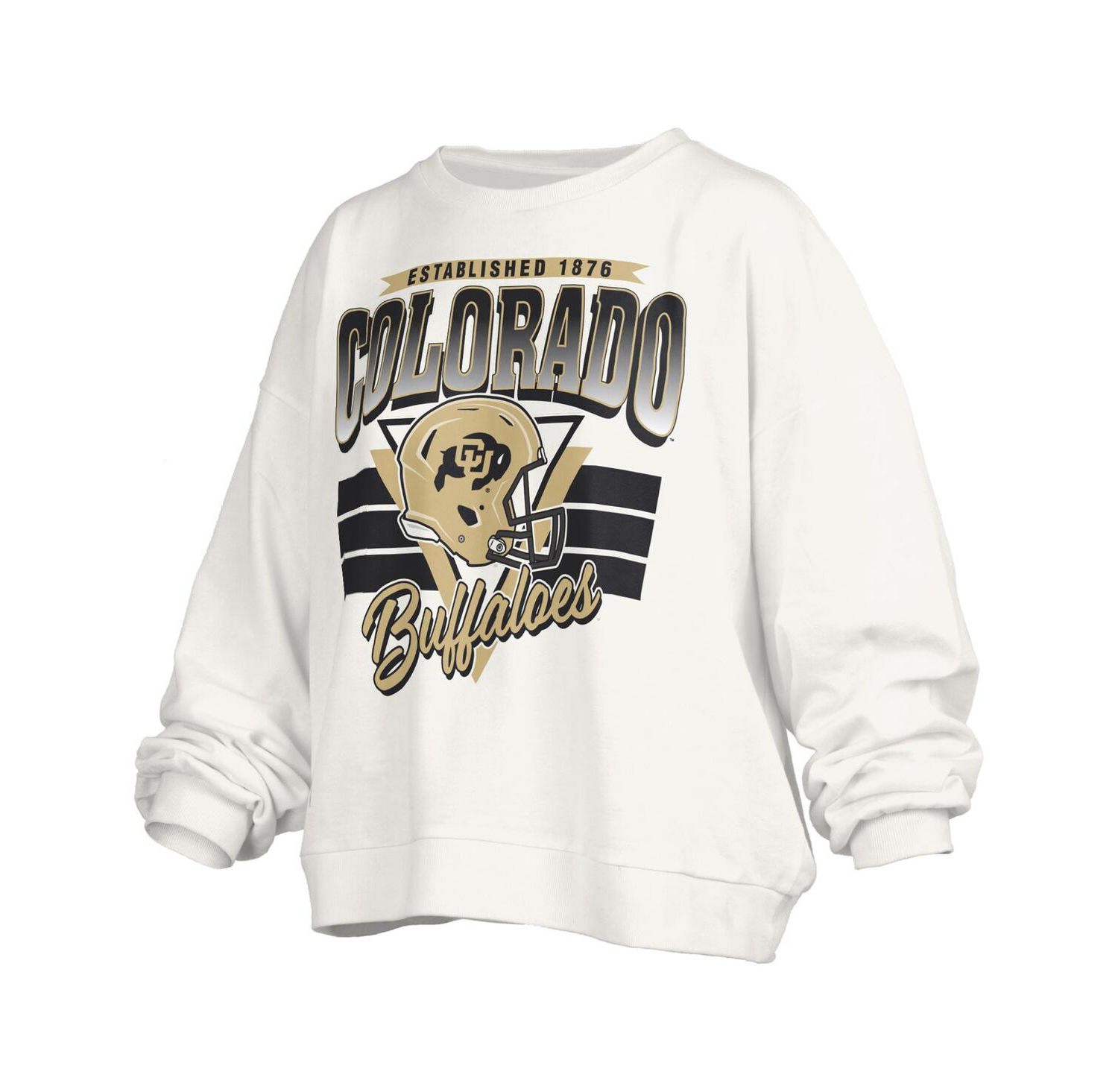 Women's White Colorado Buffaloes Oversized Janice Retro Waist-Length Pullover Sweatshirt