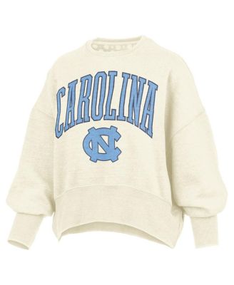 Women's Natural North Carolina Tar Heels Oversized Waist-Length Crewneck Sweatshirt