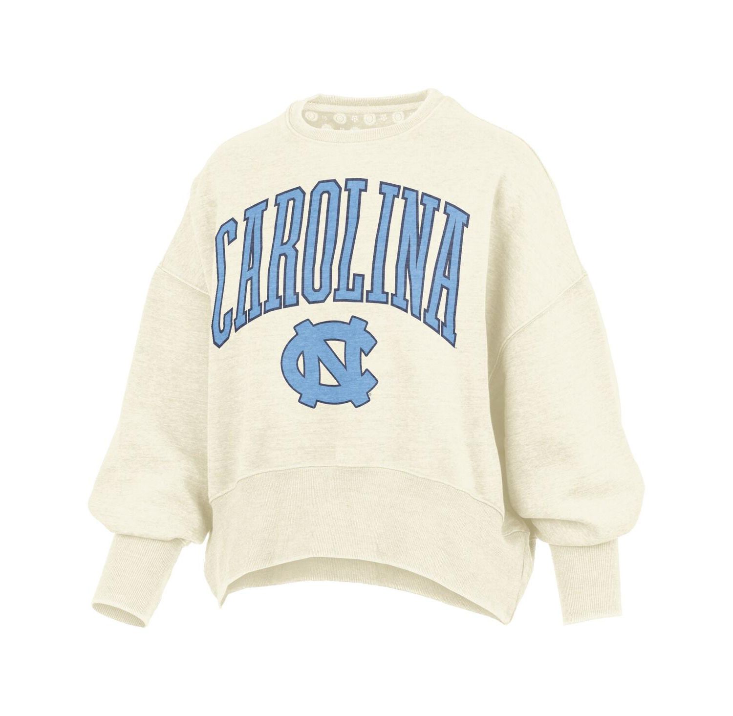 Women's Natural North Carolina Tar Heels Oversized Waist-Length Crewneck Sweatshirt