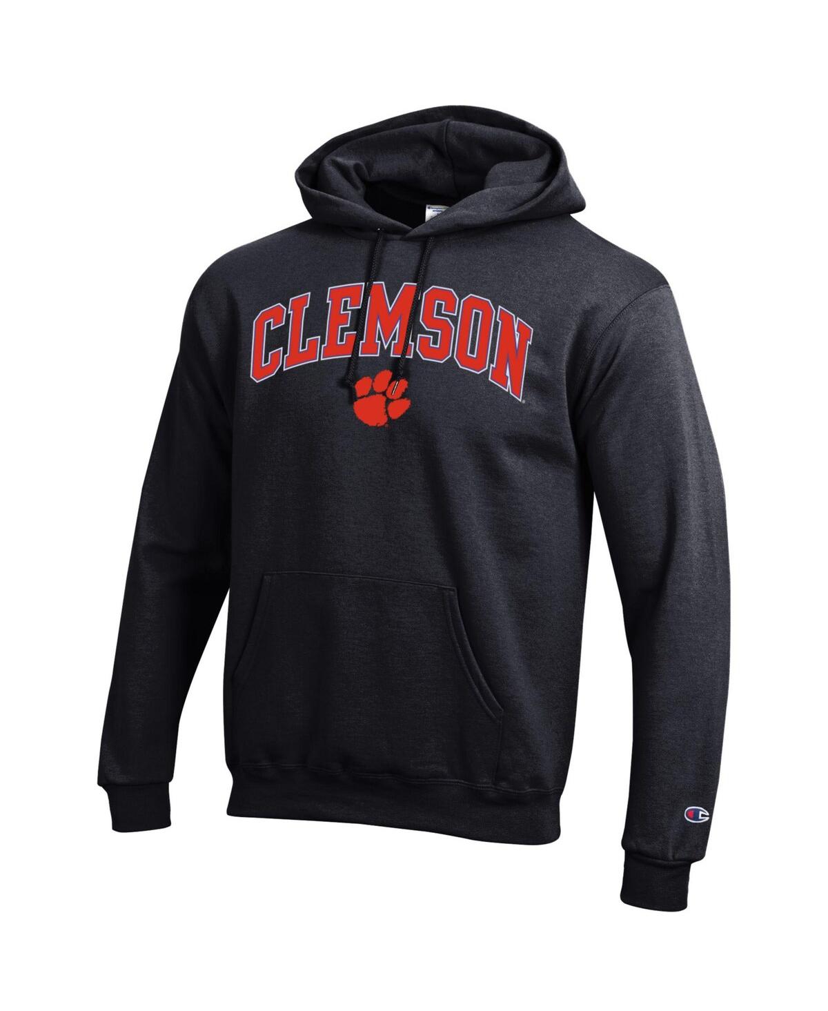 Champion Men's Black Clemson Tigers Arched Logo Fleece Pullover Hoodie In Black