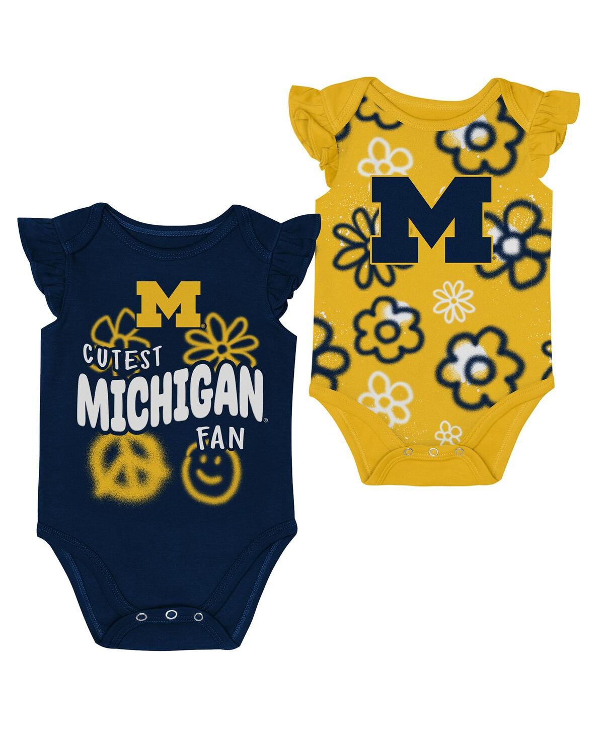 Outerstuff Baby Boys And Girls Navy/maize Michigan Wolverines Little Sunshine 2-piece Bodysuit Set In Multi