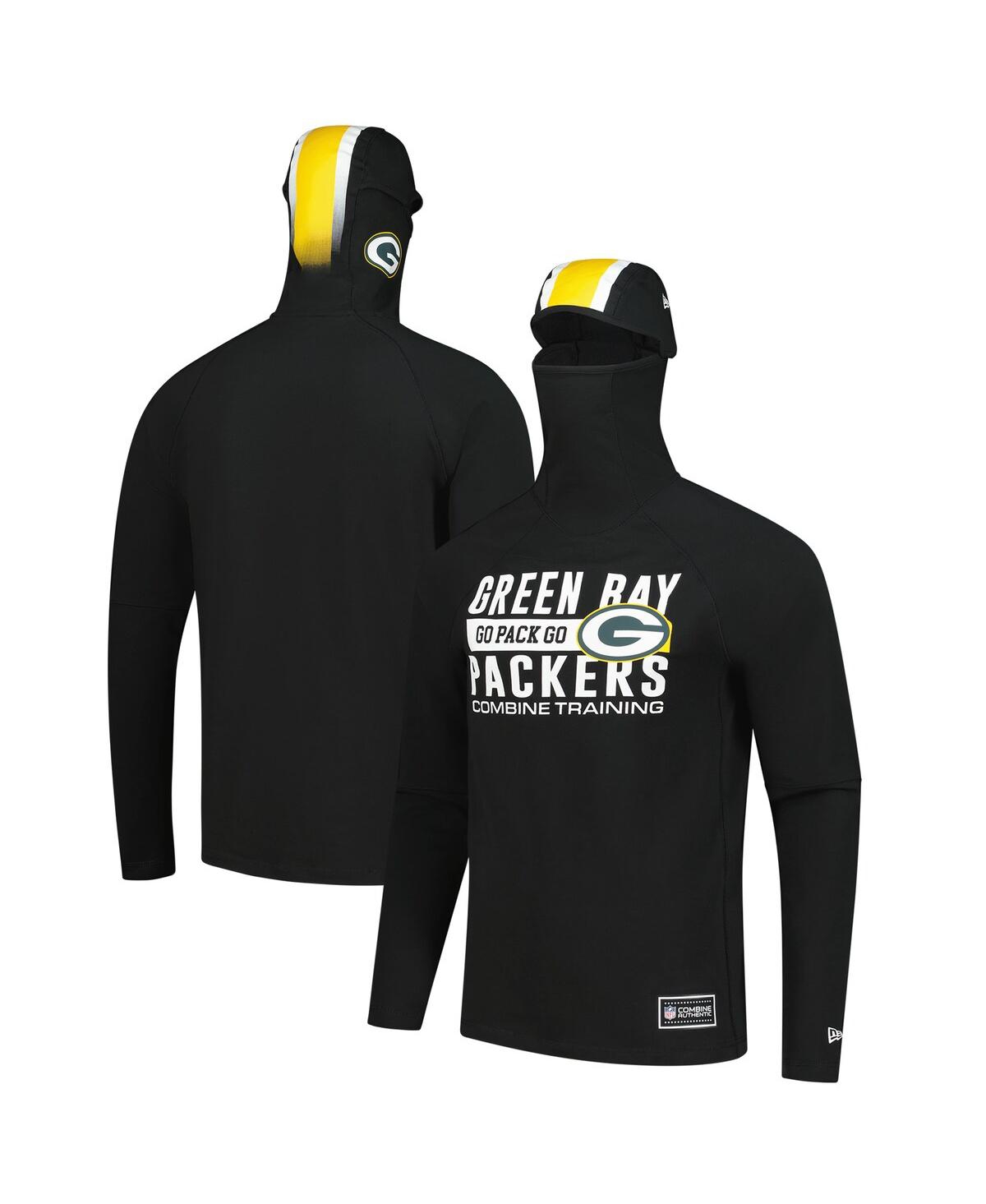 New Era Men's Black Green Bay Packers Functional Fandom Balaclava Helmet Stripe Tri-blend Hoodie
