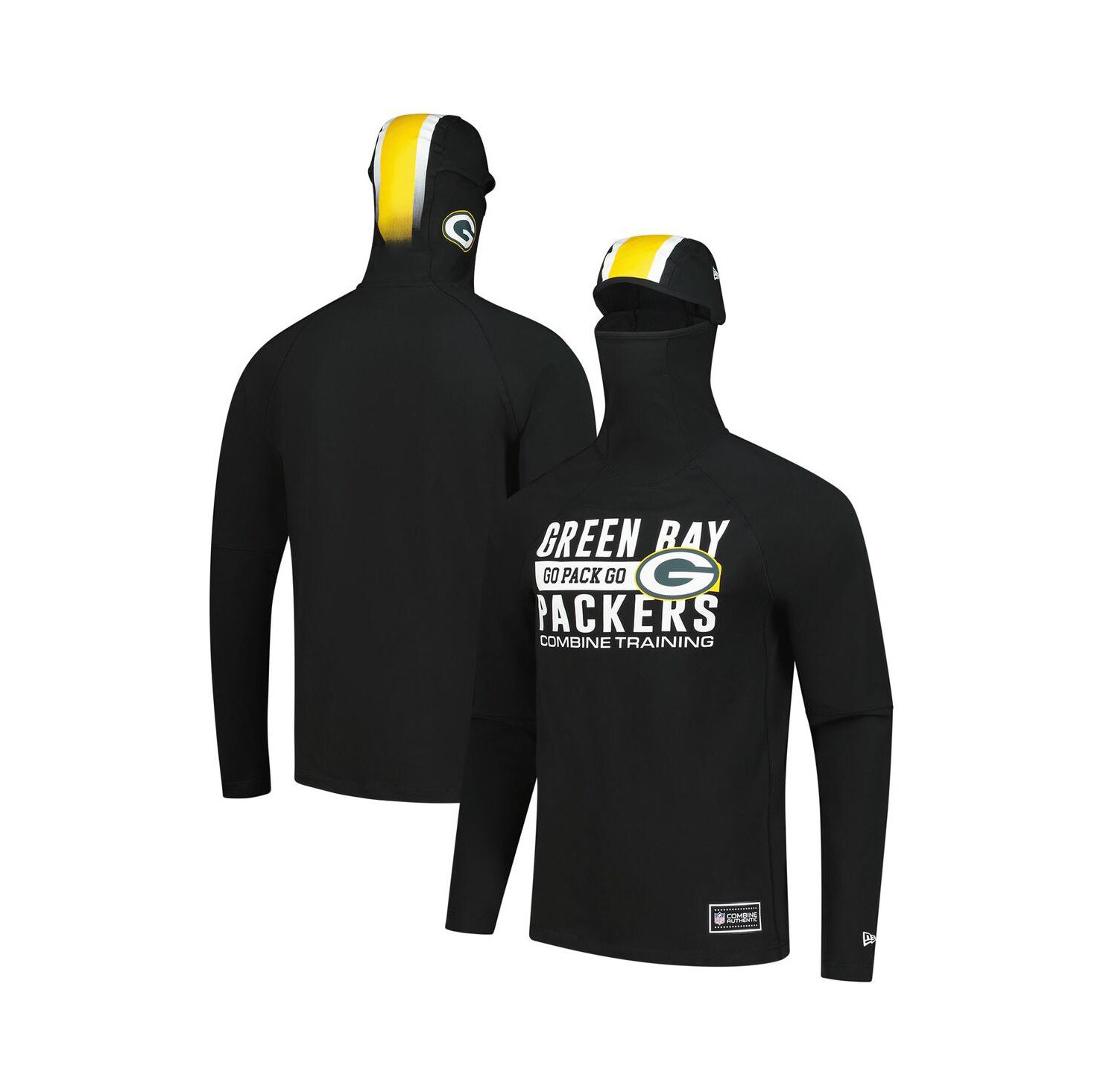 Men's Black Green Bay Packers Functional Fandom Balaclava Helmet Stripe Tri-Blend Hoodie