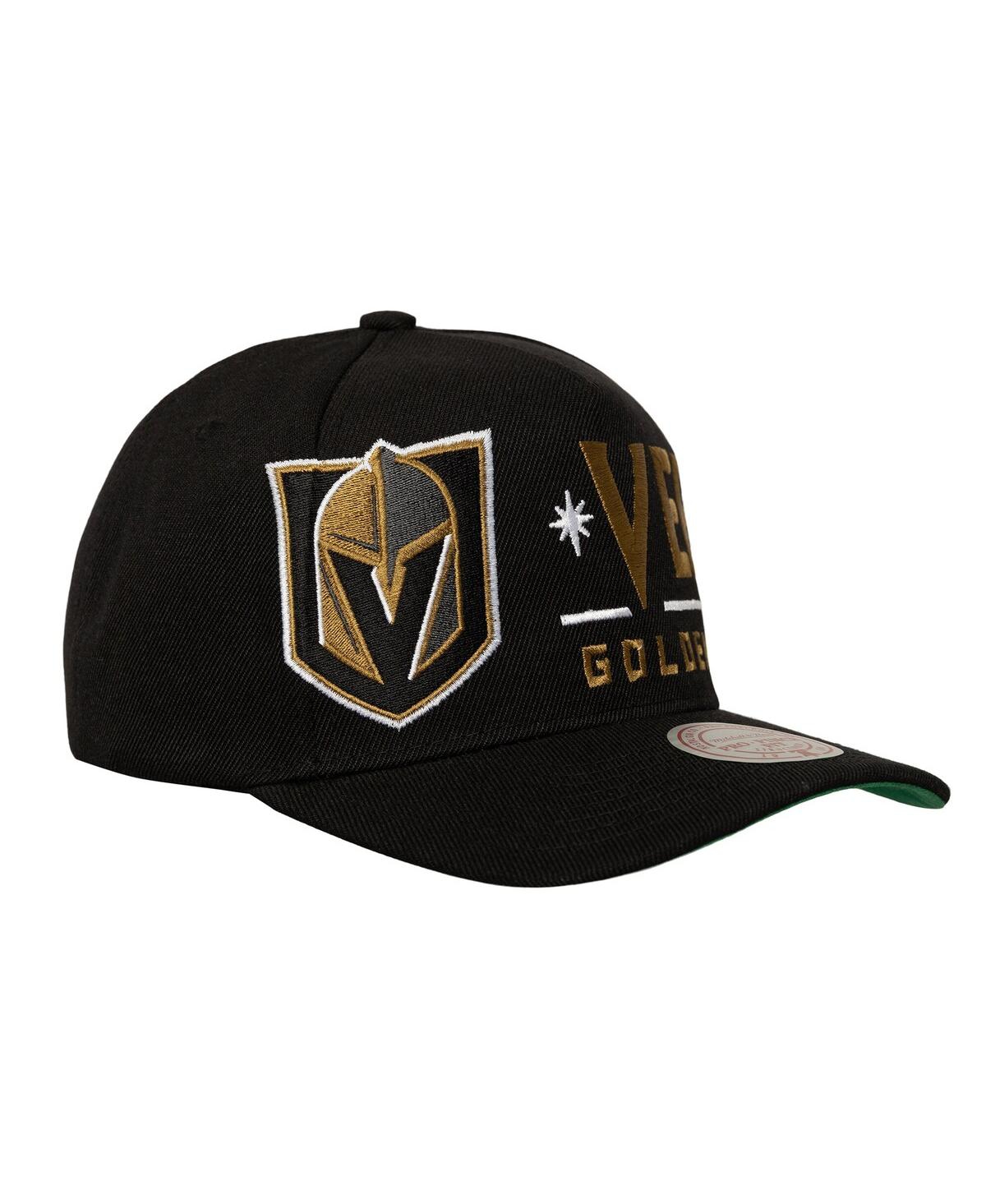 Mitchell & Ness Mitchell Ness Men's Black Vegas Golden Knights Busted Logo Wordmark Wrap-around Pro Pinch Adjustable In Black