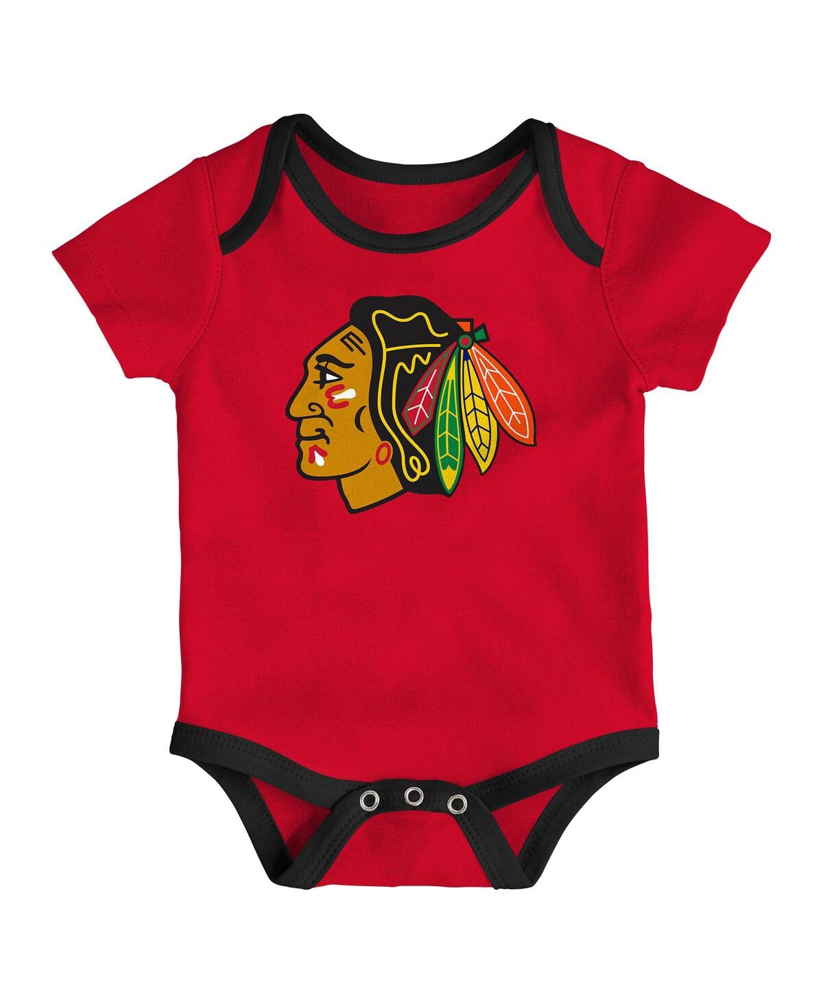 Outerstuff Newborn 3-pack Chicago Blackhawks Loyal Buddies Bodysuit Set In Red