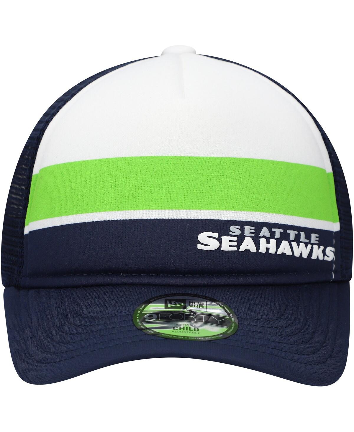 New Era Big Boys And Girls College Navy Seattle Seahawks Sport Night Color Block 9forty A-frame Trucker Adju In Black