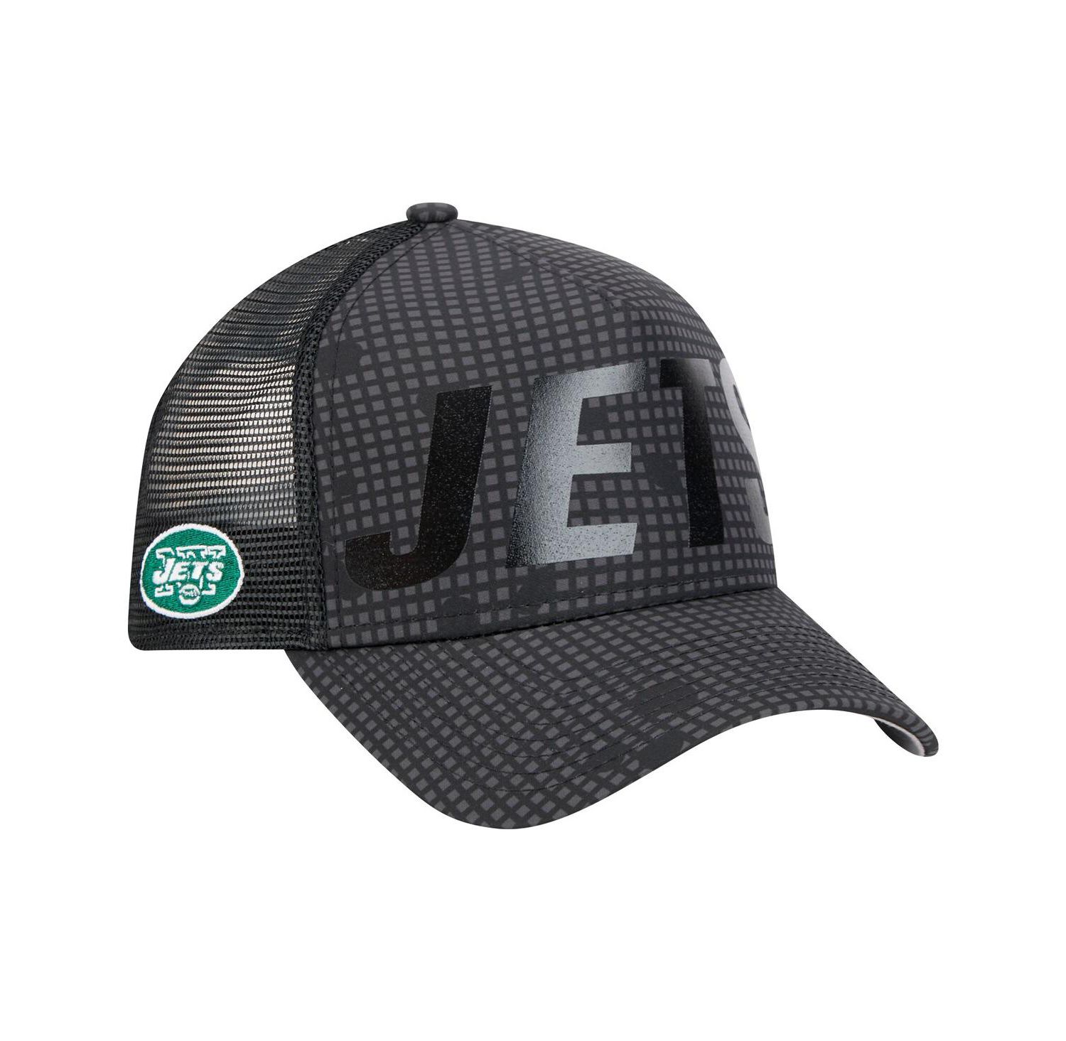 Men's Black New York Jets Throwback Midnight Ink Tonal Text A-Frame Trucker 9FORTY Adjustable Hat