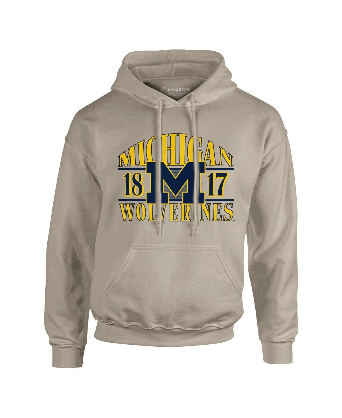 Image One Men's Tan Michigan Wolverines Upper Arch Letters Pullover Hoodie In Gray