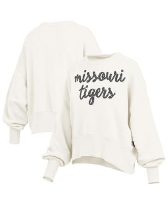 Women's Cream Missouri Tigers Oversized Chelsea Waist Length Pullover Sweatshirt