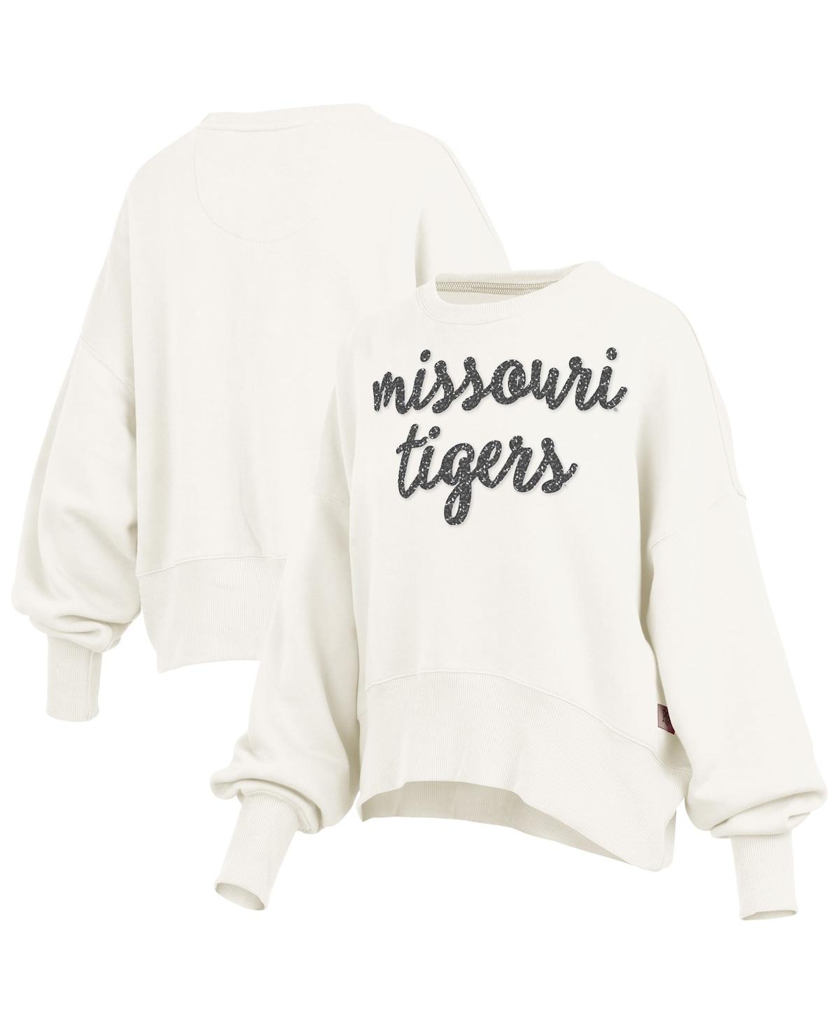 Pressbox Women's Cream Missouri Tigers Oversized Chelsea Waist Length Pullover Sweatshirt In White