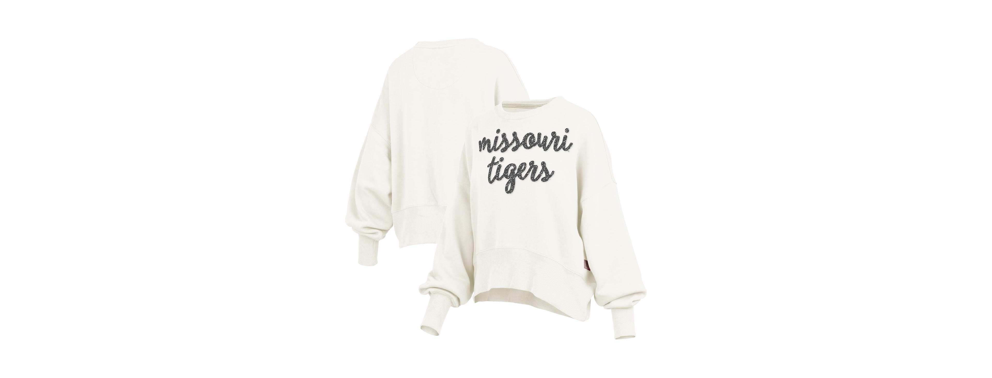 Pressbox Women's Cream Missouri Tigers Oversized Chelsea Waist Length Pullover Sweatshirt