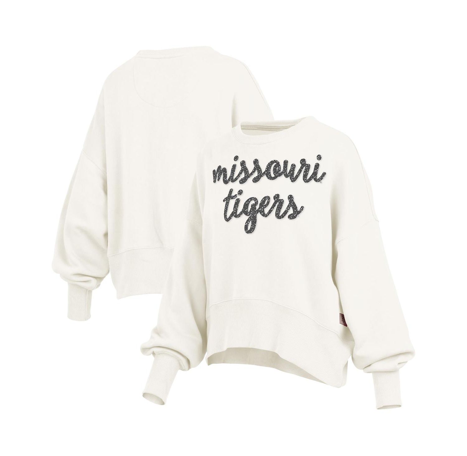 Women's Cream Missouri Tigers Oversized Chelsea Waist Length Pullover Sweatshirt